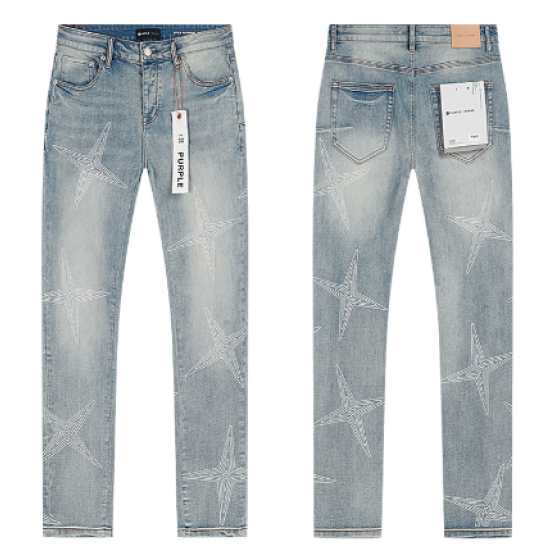 Light Blue Washed Slim Denim Jeans with Star Embossed Pattern